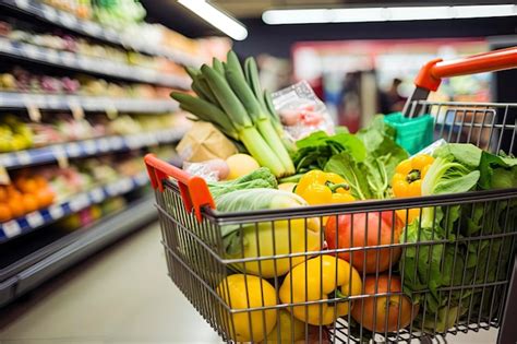 Premium Ai Image Close Up Of Full Shopping Cart In Grocery Store