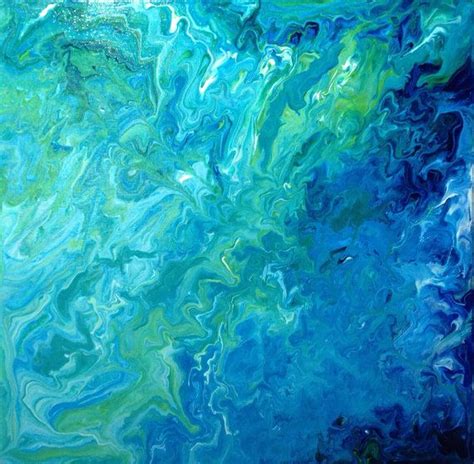 Blue Green Abstract Original Acrylic 12x12 Canvas Art