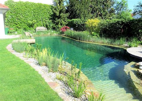 Stützmauer im terrassenförmig angelegten garten. Schwimmteich zum Erfrischen | Schwimmteich, Teich ...