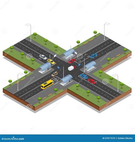 Crossroads And Road Markings Isometric Vector Illustration Transport