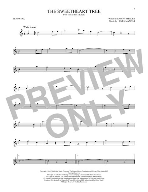 The Sweetheart Tree Sheet Music Henry Mancini Tenor Sax Solo