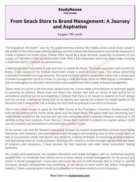 From Snack Store To Brand Management A Journey And Aspiration Free