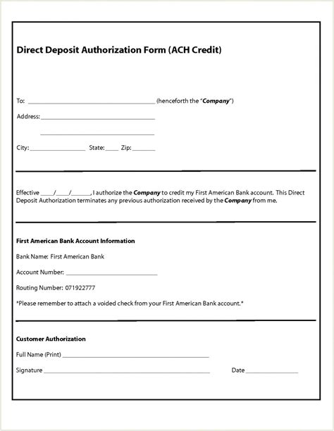 Direct Deposit Authorization Form Template For Your Needs