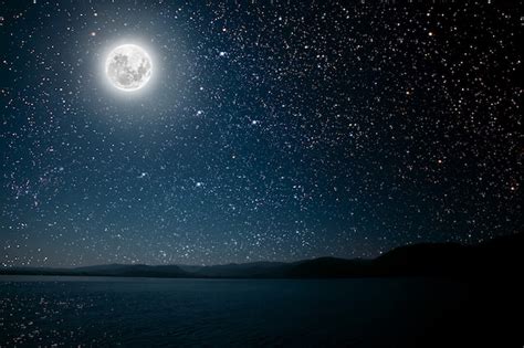 Premium Photo Moon Against A Bright Night Starry Sky Reflected In The