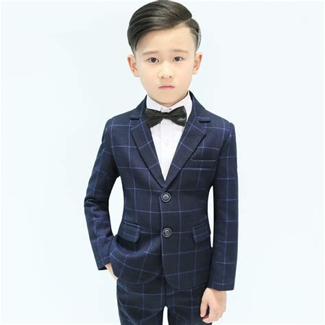 Brand Kids 5pcs Formal Suit With Bow 2018 Boys Blazer Plaid Wedding