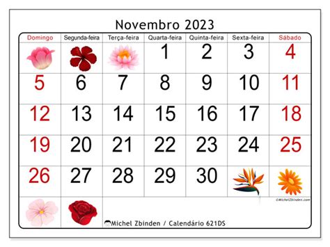 Calendário de novembro de 2023 para imprimir 621DS Michel Zbinden PT