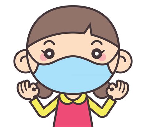 Cartoon Cute Little Girl Wears Face Mask For Protect Against Virus And