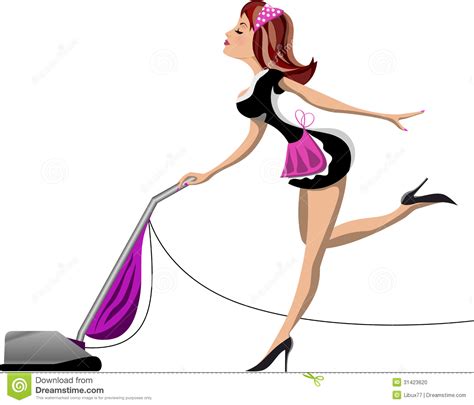 Woman Using Vacuum Cleaner Stock Vector Illustration Of Dusting