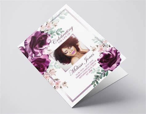 4 Page Purple Flowers Funeral Program Template Celebration Of Etsy Uk