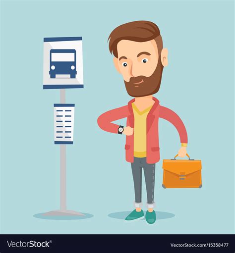 Man Waiting For A Bus At The Bus Stop Royalty Free Vector