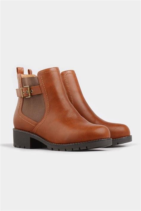 Tan Chelsea Buckle Ankle Boot In Extra Wide Fit Long Tall Sally