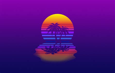 Wallpaper Minimalism Music Style Palm Trees Background 80s Style