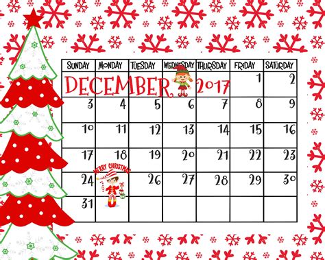 Free Printable December 2017 Calendarmerry Christmas Manualidades