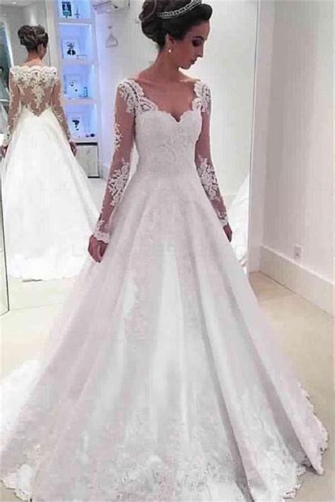 A Line Long Sleeves Lace Wedding Dresses Bridal Gowns 3030273