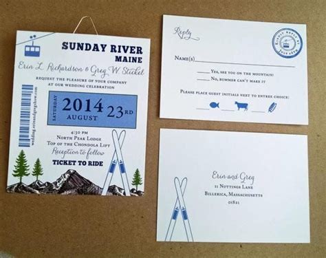 Ski Pass Mountain Skis And Trees Gondola Wedding Invitation Mountain
