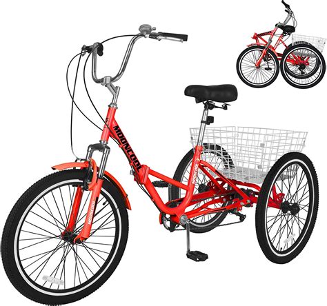 mooncool adult folding tricycle 7 speed 20 24 26 inch three wheel cruiser bike with cargo