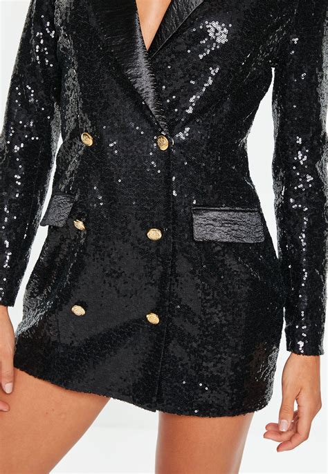 Lyst Missguided Petite Black Sequin Blazer Dress In Black