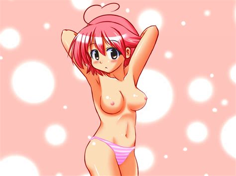 aino heart aq interactive arcana heart atlus examu 1girl armpits arms behind head blush