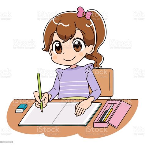 Dibujo para que colorees a un niño que recien. A Girl Is Working On Studying Stock Illustration ...