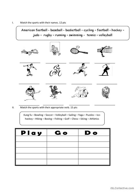 Sports Play Do Go English ESL Worksheets Pdf Doc