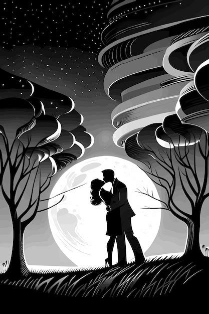 Premium Vector Silhouette Of Romantic Couple Kissing Outdoor In The