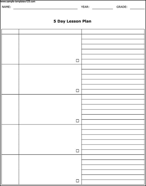 5 Day Calendar Printable Free