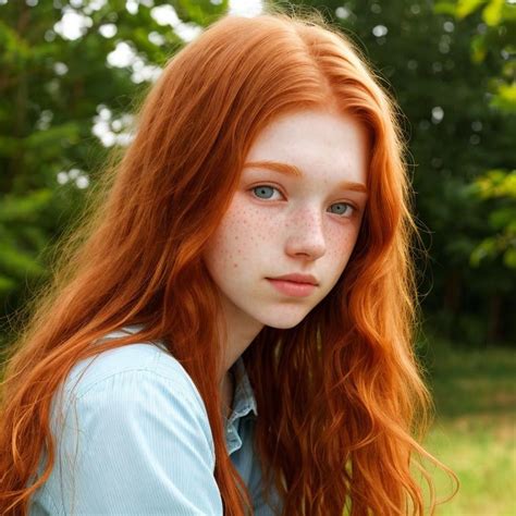 Portrait Of Ginger Pale Skin Freckled Babe Skinny W