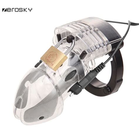zerosky male electro shock chastity dick cage penis ring electro sex cock cage sex toys for men