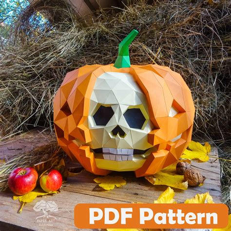 Skull Pumpkin 3d Papercraft Pdf Template Diy Low Poly Etsy Skull