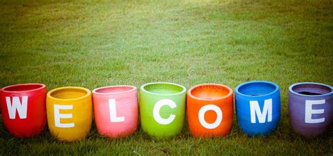 Welcoming And Greetings Concept With Welcome Word Colorful On Garden