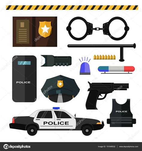 Concept Of Police Equipment Isolated On White Stock Vector Image By
