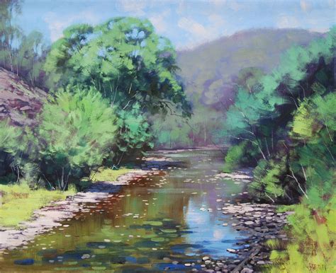 Original Oil Painting Summer River Landscape Fine Art By