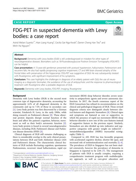 Pdf Fdg Pet In Suspected Dementia With Lewy Bodies A Case Report