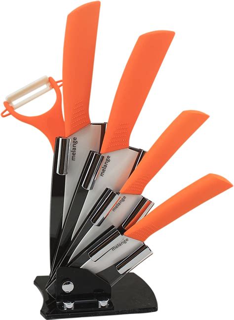 Melange 6 Piece Ceramic Knife Set With Orange Handle And