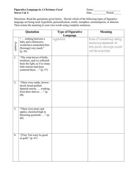 While figurative can be as white as snow A Christmas Carol Figurative Language Worksheet Answer Key ...