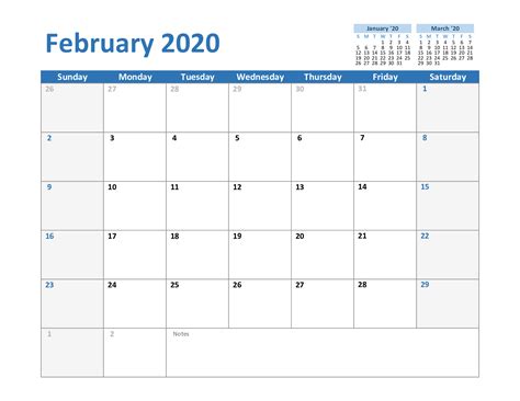 ️free February 2020 Printable Calendar Template Pdf Excel Word ️