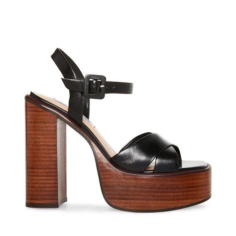 dayana black leather wood platform heel women s heels steve madden