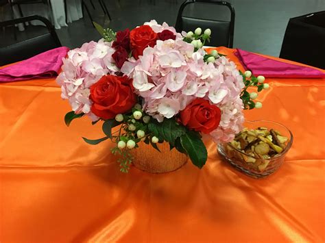 50th Birthday Party Flower Arrangement Centerpieces Pink And Red