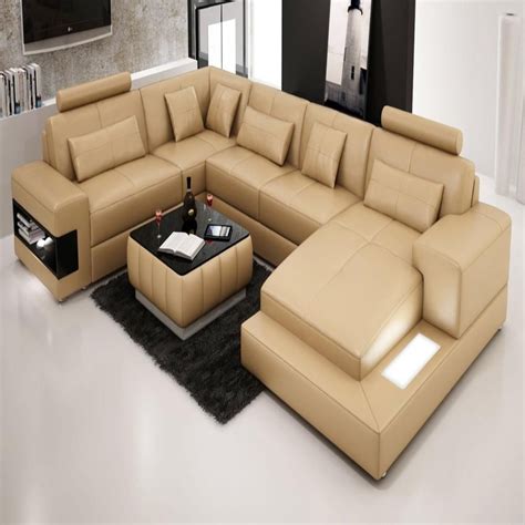 Classified Designed Luxurious Leather Sectional Sofa Set Large