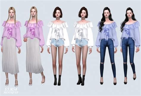Spring Frill Off Shoulder Blouse P At Marigold Sims 4 Updates