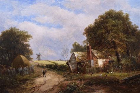Joseph Thors 19th Century Landscape Oil Painting Of A Windmill By A