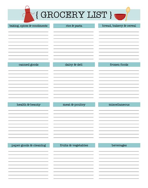 Editable Grocery List Template Excel