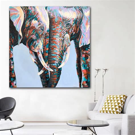 Goodecor Colorful African Elephant Canvas Painting Wall Art Animal Oil