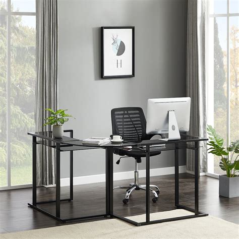 Get the best deals on computer desk home office desks with drawers. Inbox Zero L-Shaped Glass Desk, 56'' Home Office Computer ...
