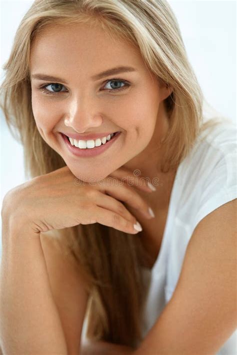 Portrait Beautiful Happy Woman With White Teeth Smiling Beauty Stock