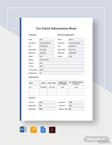 The files were ocred prior to their being uploaded to. Tax Client Information Sheet Template - Word | Google Docs ...