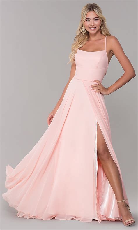 Do you want elegant peacock bridesmaid dresses? Long Side-Slit Open-Back Pink Prom Dress - PromGirl