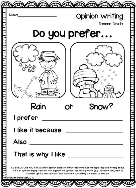 Opinion Writing Prompts 2nd Grade