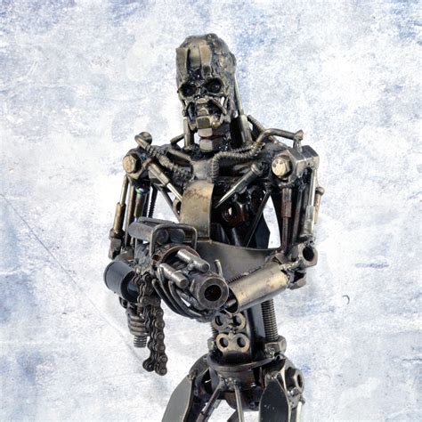 Terminator With Gun T 800 Arnold Robot Metal Sculpture Stainless Steel