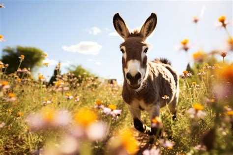 Premium Ai Image Donkey Jumping In The Field Of Flowers